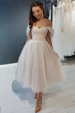 Champagn A Line Off The Shoulder Sweetheart Tulle Homecoming Dress