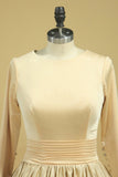 Champagne Muslim Bridal Dresses Scoop A Line Long Sleeves Satin Plus Size Rjerdress