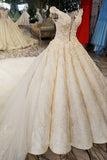 Champagne Wedding Gown Off The Shoulder Satin And Lace Royal Train Rjerdress