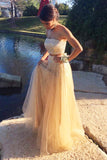 Champagne tulle sequins sweetheart strapless bridesmaid dress RJS549 Rjerdress
