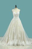Chapel Train Bridal Dresses Bateau Tulle With Applique And Sash A Line Rjerdress