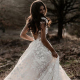 Charming A Line Ivory V Neck Country Wedding Dresses With Appliques, Beach Bride Gowns Rjerdress