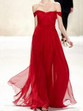 Charming A-Line Off-the-Shoulder Floor Length Red Prom/Evening Dress with Ruched RJS866 Rjerdress