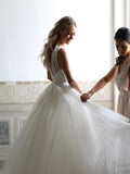 Charming A Line Sequins Lace V Neck Chapel Train Wedding Dresses Rjerdress