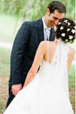 Charming A-Line Spaghetti Straps Ivory V-Neck Lace Sleeveless Wedding Dresses UK RJS377 Rjerdress