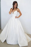 Charming A-Line Spaghetti Straps Ivory V-Neck Lace Sleeveless Wedding Dresses UK RJS377 Rjerdress
