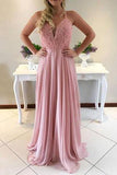 Charming A-Line Spaghetti Straps Sweetheart Pink Long Chiffon Prom Dress RJS426