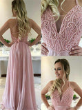 Charming A-Line Spaghetti Straps Sweetheart Pink Long Chiffon Prom Dress RJS426 Rjerdress