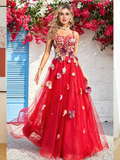 Charming A Line Tulle Floor Length Prom Dresses with Appliques Long Evening Dresses RJS925