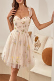 Charming A-Line Tulle Floral Appliques Sweetheart Short Homecoming Dress