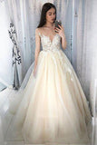 Charming Ball Gown Lace Appliques Tulle Long Scoop Prom Dress Elegant Evening Dresses rjs127