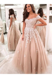 Charming Ball Gown Tulle Off The Shoulder Formal Prom Dresses With Appliques Rjerdress
