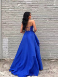 Charming Blue Sleeveless A-Line Strapless Slit Evening Dress Long Prom Dress Rjerdress
