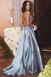 Charming Elegant Spaghetti Straps Light Blue Beading Long Prom Dresses Evening Dresses Rjerdress