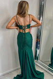 Charming Green Spaghetti Straps Mermaid Sequin Slit Long Prom Dresses Rjerdress