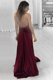 Charming Halter V-Neck Open Back Simple Cheap Elegant Burgundy Prom Dresses Rjerdress