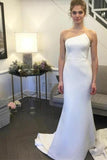 Charming Irregular Strapless Satin Wedding Gown Mermaid Backless Wedding Dresses W1039 Rjerdress