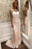 Charming Lace Mermaid Long Sexy Sleeveless Beading See Through Prom Dresses RJS149 Rjerdress