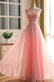 Charming Long Appliques Pink Sleeveless A-Line Scoop Elegant Prom Dresses RJS782