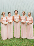 Charming Long Light Pink Floor Lenght Open Back Elegant Bridesmaid Dresss