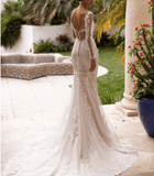 Charming Mermaid Vneck Long Sleeves Ivory Lace Long Wedding Dresses Rjerdress