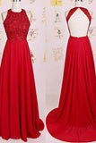 Charming O-Neck Beading A-Line Red Floor-Length Chiffon Backless Dresses RJS129 Rjerdress