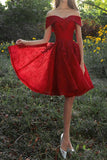 Charming Off The Shoulder Burgundy Lace Short Homecoming Dresses Rjerdress