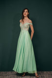 Charming Off The Shoulder Long Chiffon Prom Dresses With Appliques Rjerdress