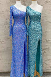 Charming One Shoulder Long Simple Cheap Sequin Mermaid Prom Dresses Evening Dresses Rjerdress