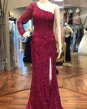 Charming One Shoulder Long Simple Cheap Sequin Mermaid Prom Dresses Evening Dresses Rjerdress