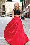 Charming Red And Black Two Pieces Lace Floor Length Prom Dresses Evening Dresses rjs136 Rjerdress