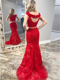 Charming Red Sleeveless Mermaid Open Back Sexy Prom Dresses RJS173