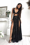 Charming Sexy Sequin Sparkly Simple Rose Gold and Black Split Fashion Prom Dresses RJS452