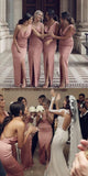 Charming Sheath V Neck Slit Pink Long Bridesmaid Dresses RJS515 Rjerdress