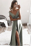 Charming Simple Elegant Long V-Neck Prom Dresses Evenng Dresses Rjerdress