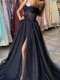 Charming Spaghetti Straps Lace-up Sweetheart Sleeveless Black Tulle Prom Evening Dresses rjs765 Rjerdress