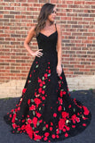 Charming Spaghetti Straps Long Black And Red Princess Prom Dresses Rjerdress