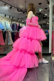 Charming Strapless Sweetheart Lace High Low Appliques A-line Tiered Prom Dresses RJS128