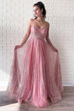 Charming Sweetheart A-Line Sequin Prom Dress, Strapless Long Evening Dress Rjerdress