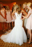 Charming Sweetheart Mermaid Long Ivory Lace Tulle Wedding Dresses Rjerdress
