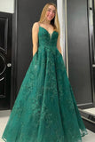 Charming V-Neck Backless Green Lace Long Open Back Formal Women Dress RJS980