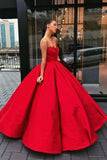 Charming Vintage Red Sweetheart Strapless Satin Ball Gown Sleeveless Prom Dresses RJS231