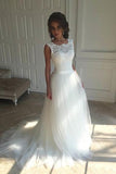 Charming white tulle lace round neck wedding dresses Rjerdress