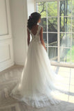 Charming white tulle lace round neck wedding dresses Rjerdress
