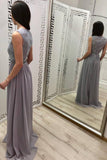 Cheap A Line Chiffon Sleeveless Lace Appliques Long Prom Dresse, Floor Length Evening Dress Rjerdress