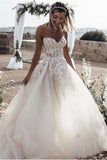 Cheap A Line Sweetheart Long Tulle Wedding Dresses With Lace Appliques Rjerdress