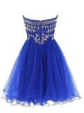 Cheap Blue Sweetheart Cute A-line Tulle Beading Short Mini Homecoming Dresses RJS759 Rjerdress