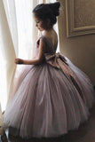 Cheap Cute Ball Gown Mauve Tulle Flower Girl Dresses with Bowknot on the Back Baby Dresses FG1002 Rjerdress