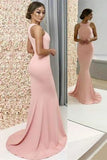 Cheap Elegant Long A-Line Halter Pink Satin Mermaid Bridesmaid Dresses Rjerdress