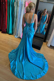 Cheap Floor-Length Sleeveless V-Neck Mermaid Backless Spaghetti Strap Prom Dresses RJS615 Rjerdress
